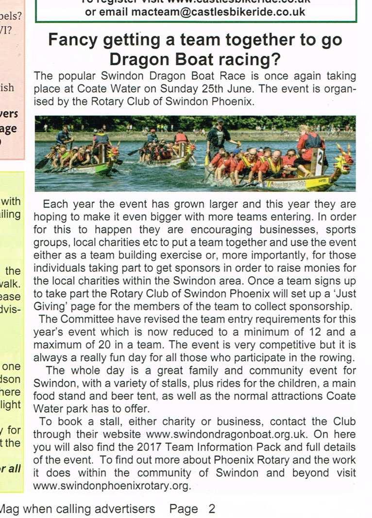 Sunday 25 June is just 5 weeks away now and when the Swindon Dragon Boat Event will take to the water!