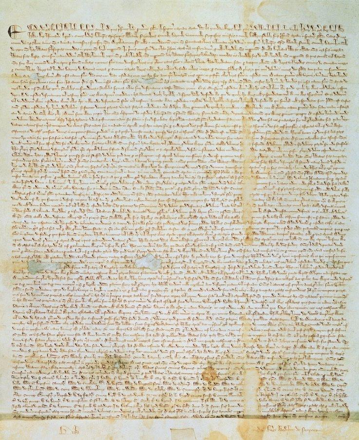 The Magna Carta - 1215 - Signed by King John of England after a threatened rebellion by the barons, this famous document provided judicial guarantees such as the freedom of the church, fair taxation,