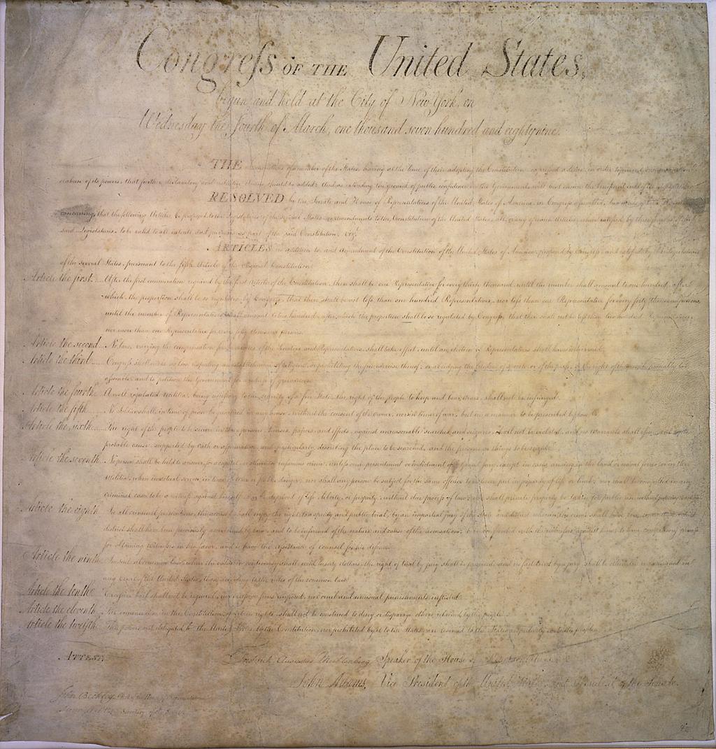 The American Bill of Rights - 1791 - The first ten amendments to the United States Constitution - guarantee