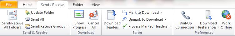 :Outlook 2010 יש לבחור בלשונית :Send / Receive יש ללחוץ על Download Preferences ולבחור ב- Items :Download Headers and Then Full