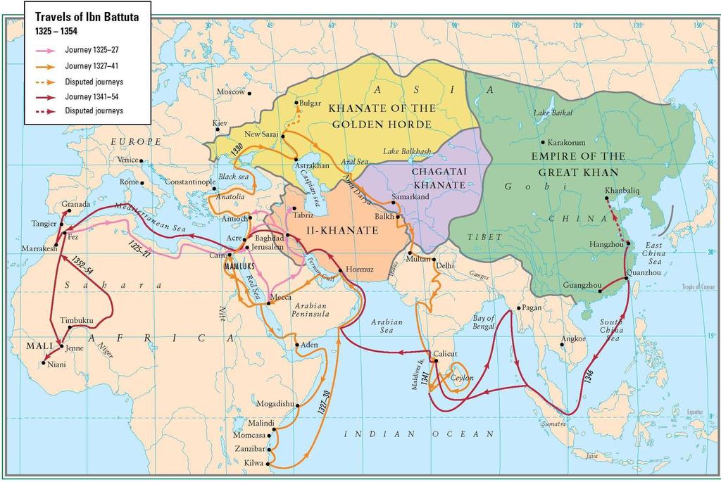 mem Ibn Battuta and his journey of West Africa Growth/Sustainability of Trade Instantly connected to a larger system of trade networks and large trade cities due to muslim