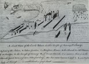 Figure 11: Eighteenthcentury drawing of the earl s palace with the Brough of Birsay in the upper left corner.