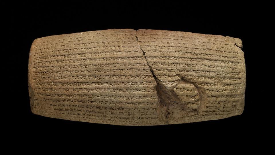 The Cyrus Cylinder The Cylinder's text has traditionally been seen by biblical scholars as corroborative evidence of Cyrus' policy of the