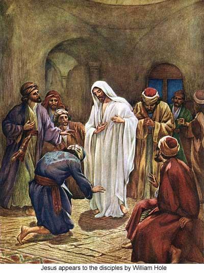 Appearance in the Upper Room APPEARANCE IN THE UPPER ROOM (Mark 16:14; Luke 24:36-47; John 20:19-20) While they were still speaking about this, he stood in their midst and said to them, Peace be with