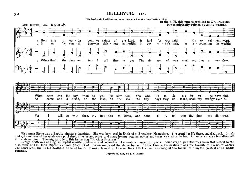 ! " " bles., J lent 72 BELLEVUE. us. Geo. Keth, 7x7. Key Df a(j. "He hath sad I wll never leave thee, nor forsake thee. In the S. H. ths tune s credted to 2. CHAMBERS.