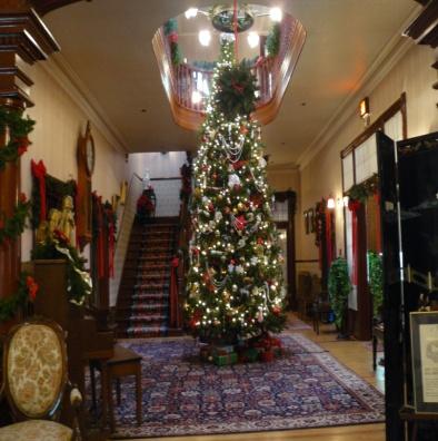 Head upstairs to the Upper Main Hall. Upper Main Hall Christmas tree ngel on the top of the tree Do you have a real or fake Christmas tree? When do you set it up and decorate it?