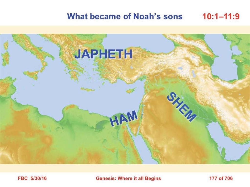 1 Now these are the records of the generations of Shem, Ham, and Japheth, the sons of Noah; and sons were born to them after the flood (Gen. 10:1).