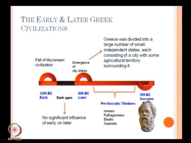 (Refer Slide Time: 15:01) Now the see the brief summary of this development what we have discussion now. So, the early and later Greek civilization the early period is to 1200 B.