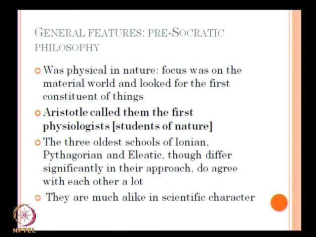 Now, we wind up this lecture on Pre-Socratic philosophy, very important face in the history of western philosophy with brief summary.