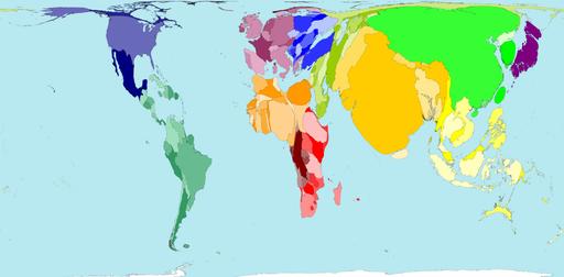 Geography Exercise A: The size of each country shows the relative proportion of the world's population living there. (Colour does not mean anything) E.g. China is the biggest country on the map as it as a population of 1.