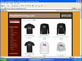 From the Website: shirts and hats inscribed with Islamic messages, including jihad and the