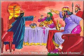 The king asks again, What do you want, queen Esther? You can ask for up to half the kingdom and I ll give it to you. Esther says you know, someone is trying to kill me and my people. What?! How could that be?