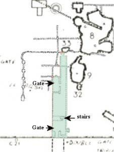 This is how the double gate halls appears on Warren s map (In blue) Below is the same map with an overlay of my diagram I believe these halls to be where the old inner gates were once located.