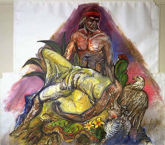 Drawing for Southwest Pieta 1983 Luis Jiménez oil stick and oil paint on paper a: 60 1/8 x 119 in. (152.7 x 102.3 cm.