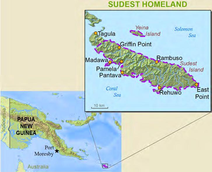 Guinea s 830 languages. Sudest Island, in Milne Bay Province, is actually a mountaintop in a range that extends far into the ocean to the southeast of Papua New Guinea.
