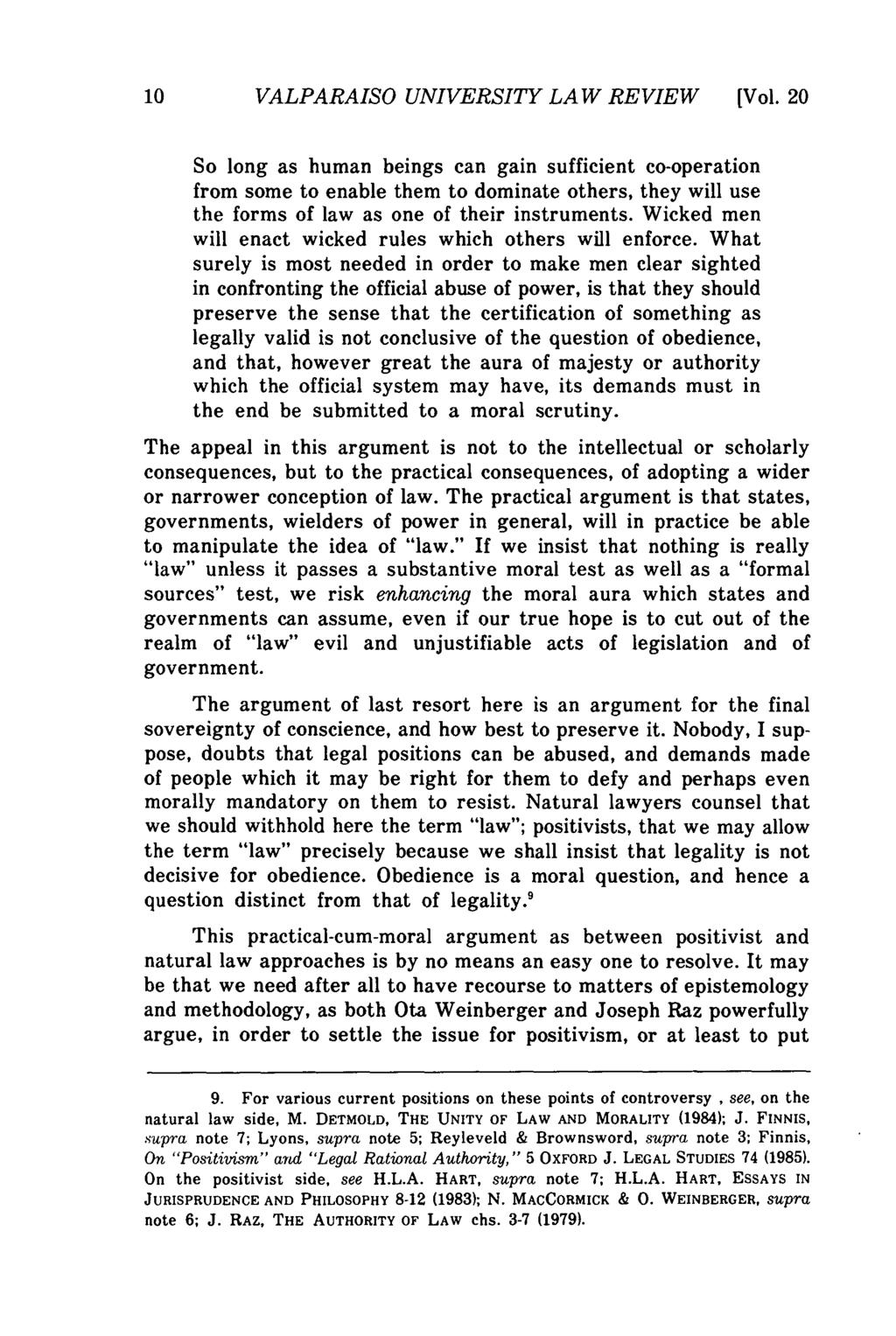 Valparaiso University Law Review, Vol. 20, No. 1 [1985], Art. 1 10 VALPARAISO UNIVERSITY LAW REVIEW [Vol.