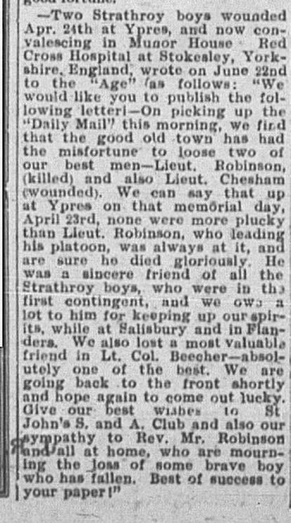 July 8, 1915 Age -Two Strathroy boys wounded Apr.