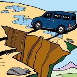 (Picture 3) Missionary Belin saw in an instant that the road was gone, so he slammed on the brakes to avoid falling into the washed out portion and down the steep cliff.
