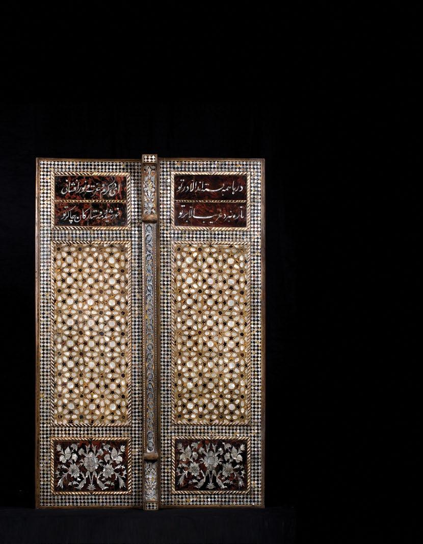 239. An Ottoman Tortoiseshell and Mother-of- Pearl Qur an Cabinet حافظة قرآن عثمانية مرصعة بعرق اللؤلؤ وعظم ظهر السلحفاة In three parts, the top part of dome shape with mother of pearl and