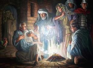 14:66-72 Peter is interrogated as he warms himself by the fire (v.