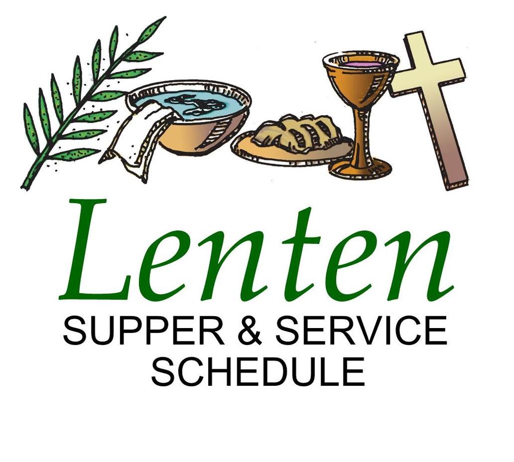 Dinner at 6 pm, Worship at 7 pm February 28 th Quilting Group Baked Potato Bar March 7 th Youth Group Spaghetti March 14 th Choir Tacos March 21 st Church Council Deli Sandwiches Our annual Seder
