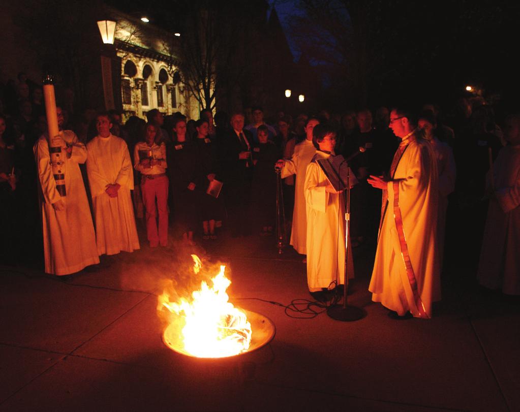 The evaluation of the Easter fire should consider both safety and whether the fire was blazing. be sung during a procession? Were the patron saints of those to be baptized added to the Litany?
