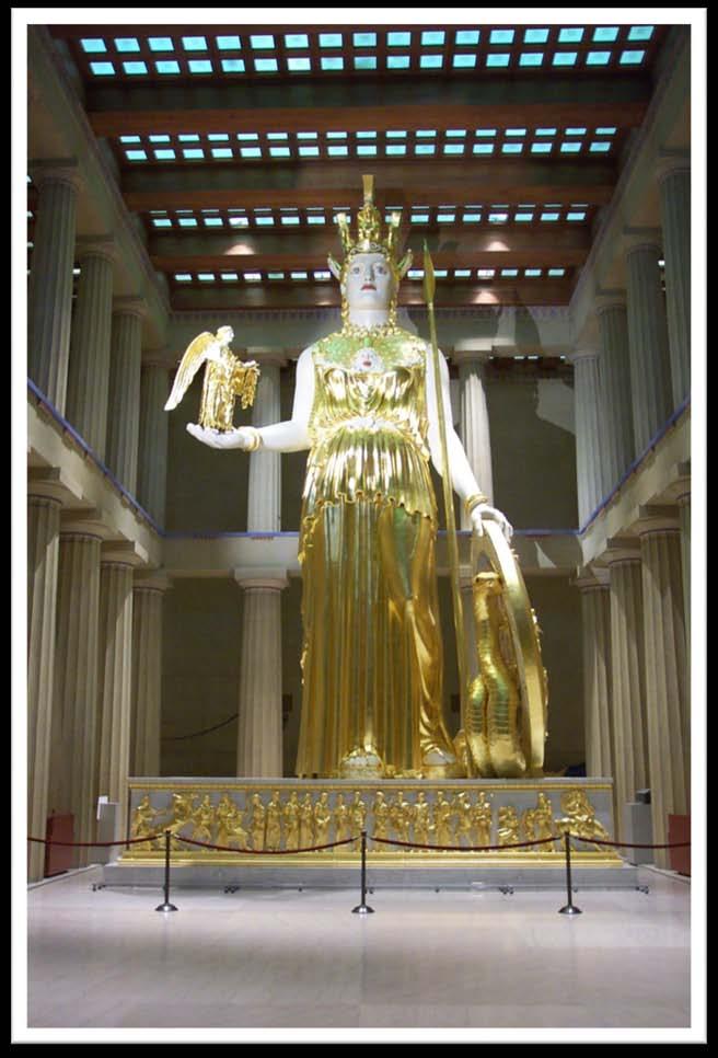 Athena Parthenos (Nashville copy) Classical sculpture is typified by: Calm expression on the face.