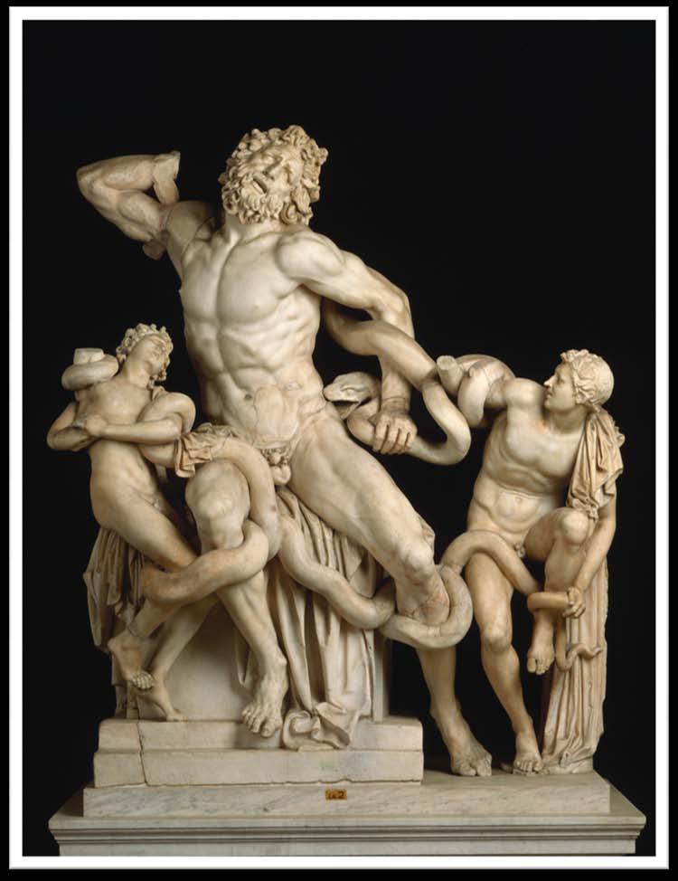 Laocoon and his two sons Hellenistic sculpture is typified by: Emphasis on technique Riotous drapery Landscape