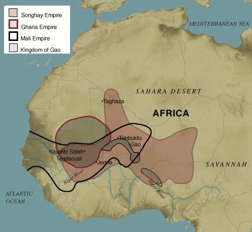 SUDANIC EMPIRES GHANA, MALI, SONGHAI All three started in the Sahel region around the headwaters of the Niger River These Empires