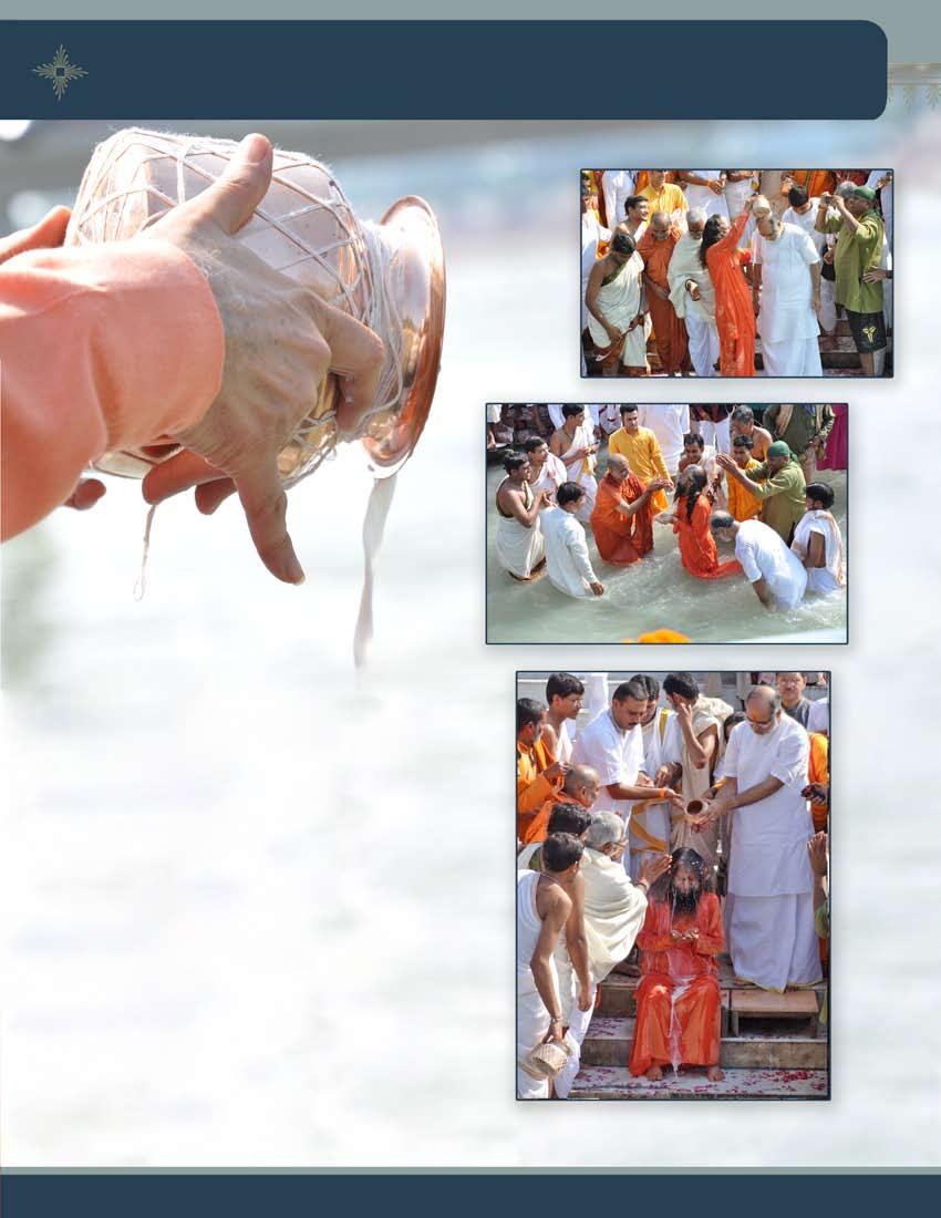 November 3rd After the purnahuti, Pujya Rameshbhai Ozaji (Pujya Bhaishri) and Pujya Madhavpriyadasji bathed Pujya Swamiji with the sacred milk and Ganga water from the sacred yagnas, after which they