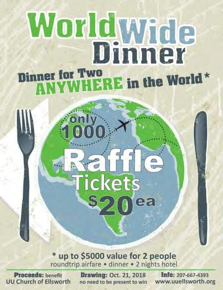Page 10 The NUUS June 2018 World Wide Dinner Raffle to Win Dinner Anywhere in the World!! Fasten your seatbelts! UUCE is holding a raffle with a grand prize of Dinner for Two Anywhere in the World.