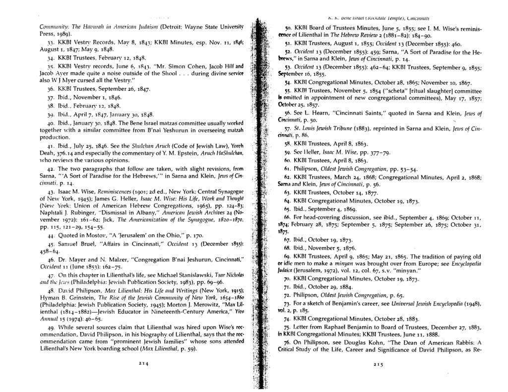 C(Wllllllllit~/; Tile Hal'umll ill American Judaism (Detroit: Wayne State University Press, 1989). )). KKBI Vestry Records, May 8, 18~3; KKBI Minutes, esp. Nov. 11, 1846; August 1, 18~7; May 9, 18~8.