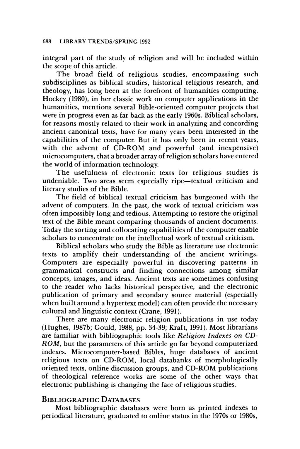 688 LIBRARY TRENDSISPRING 1992 integral part of the study of religion and will be included within the scope of this article.