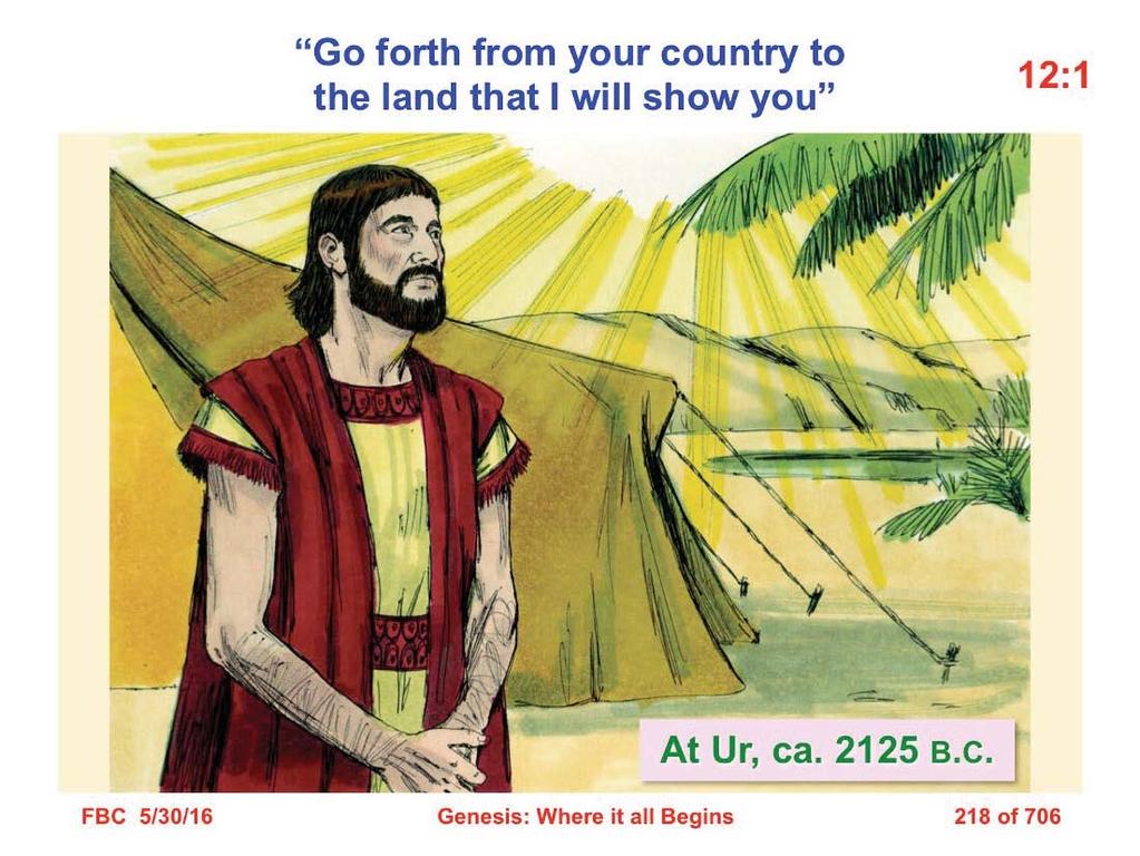 1 Now the LORD said to Abram, Go forth from your country, and from your relatives and from your father s house, to the land that I will show you; (Gen. 12:1).