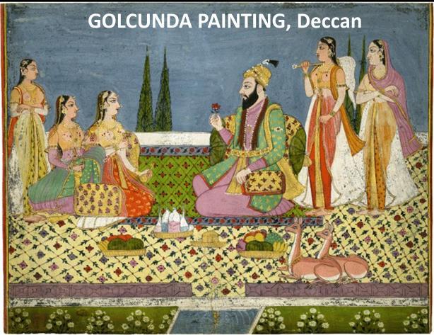 The miniature painting style, which flourished initially in the Bahmani court and later in the courts of Ahmadnagar, Bijapur and Golkonda, is popularly known as the Deccan school of Painting.