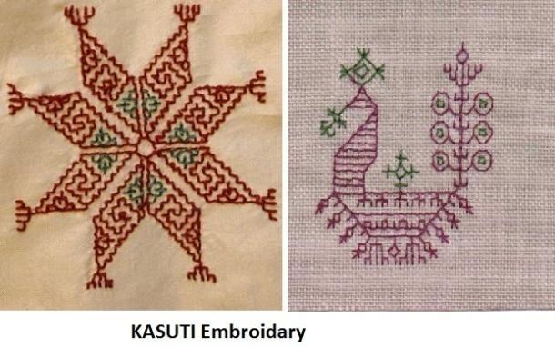 KANTHA EMBROIDARY KARCHOBI KASUTI KATHI WORK It is considered as a specialty of West Bengal. Kontha or Kantha is a Sanskrit word, which means rags. It is also called as the recycling art.