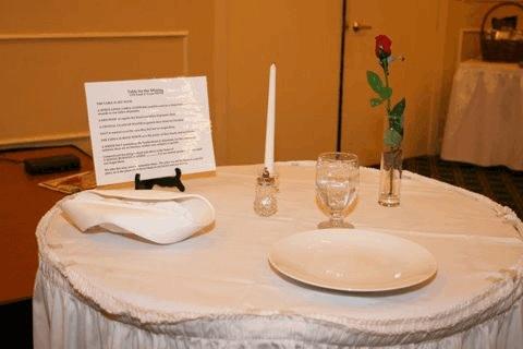 A table is set for our fallen shipmates, represented by a white hat. A white linen table cloth that could be used as a clean bandage for the wounds of our fallen shipmates.