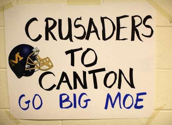 One of many good luck signs that's hanging in the hallways of Archbishop Moeller High School in preparation for the State bid against Toledo Whitmer.