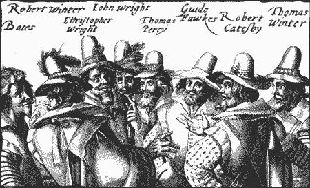 Here is a picture of Guy Fawkes, can you see it? He is with his friends. All of them were catholic.