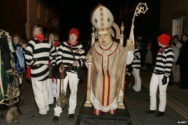 An effigy of the Pope is also burned every year in the Lewes parade - a nod to the 17