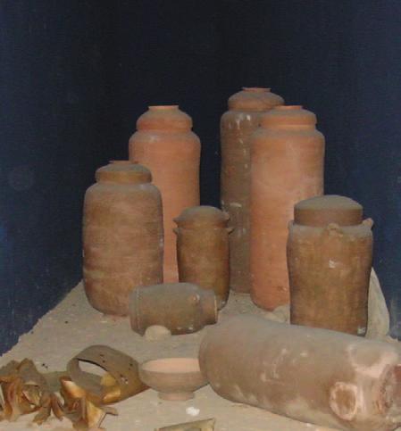 Scroll jars As Roman forces approached in AD 68, the Essenes hid their religious scrolls in the caves near Qumran, where they were discovered beginning in 1947.