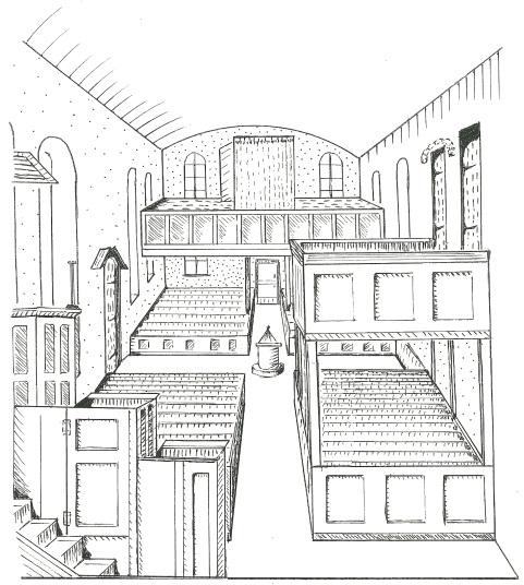 In this way, the family would not need to enter by the same door as the tenants. The stumps of sawn-off supports for this structure remain at the end of two of the pews (Fig 13).