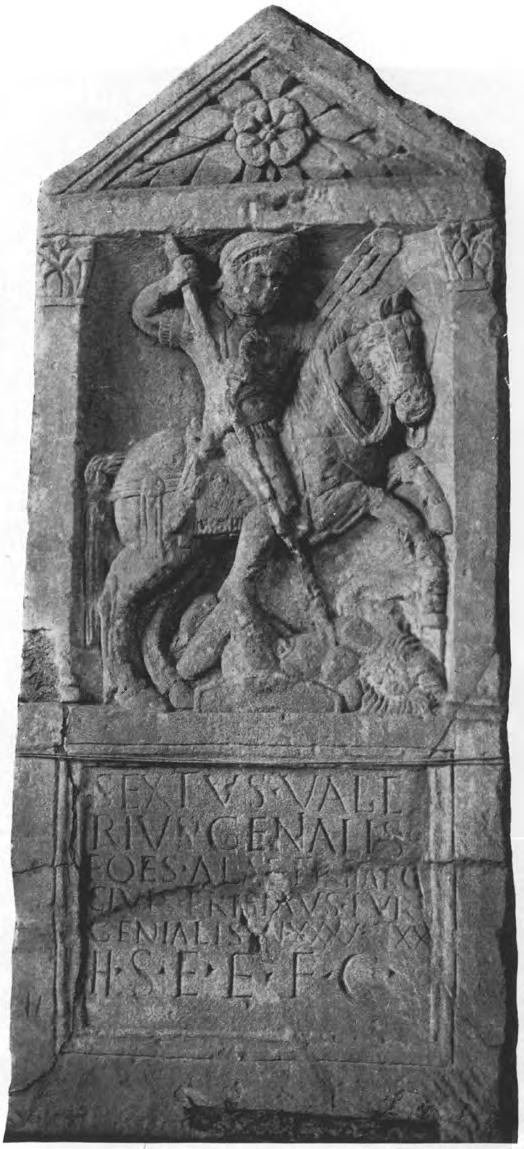 Tombstone of Sextus Valerius Genialis SEXTUS VALE RIUS GENIALIS EQ(U)ES ALAE TRHAEC(UM) CIVIS FRISIA(V)US