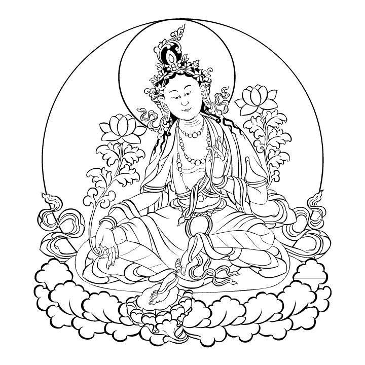 This is Green Tara. Her right foot is extended as if she is about to rise.