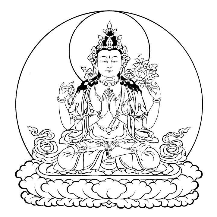 This is the bodhisattva Chenresik (Avalokiteshvara in Sanskrit), the bodhisattva of kindness and compassion.