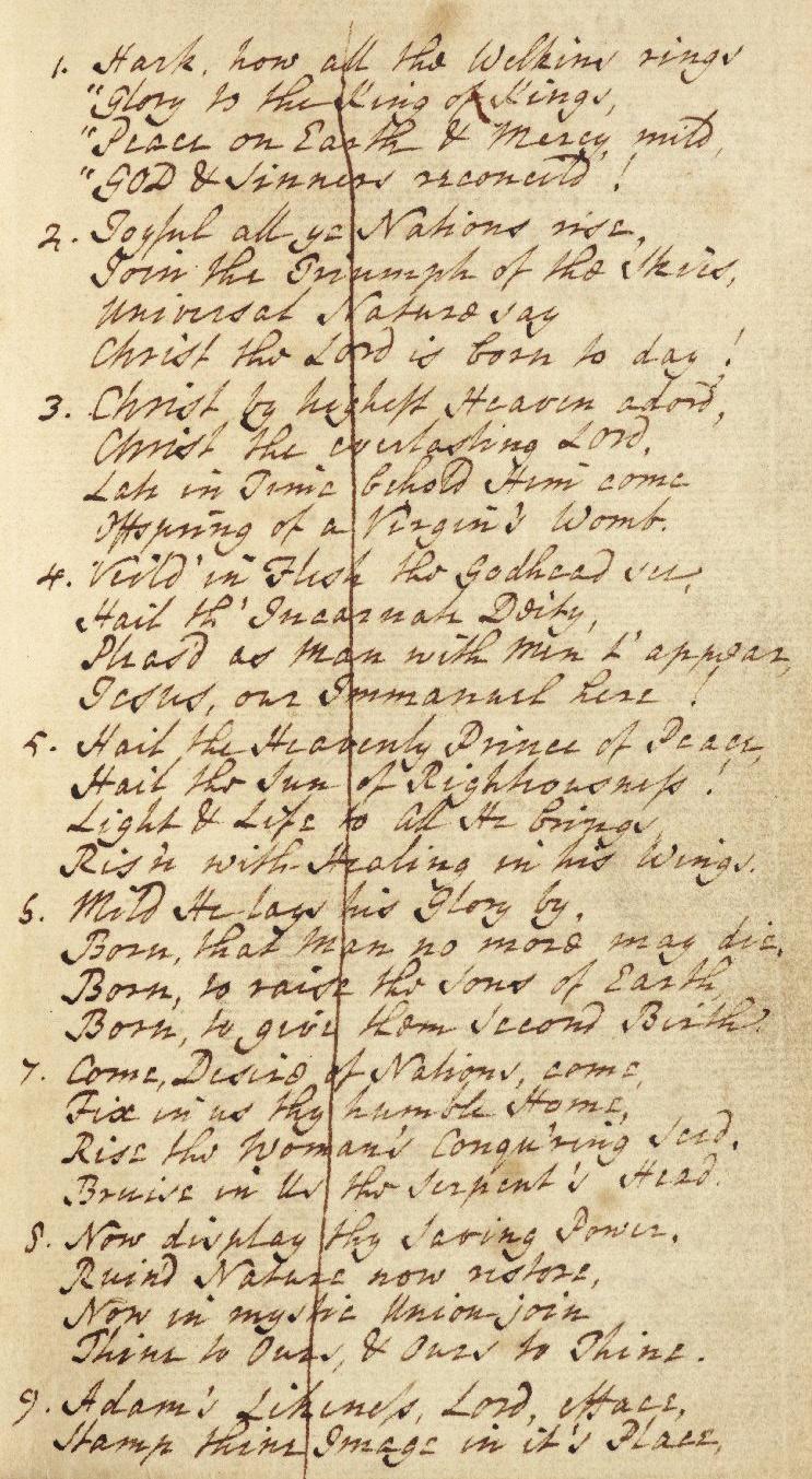 Hark, how all welkin rings Charles Wesley manuscript, 174546 Richmond College Manuscript Hymn Book Image from Wesley