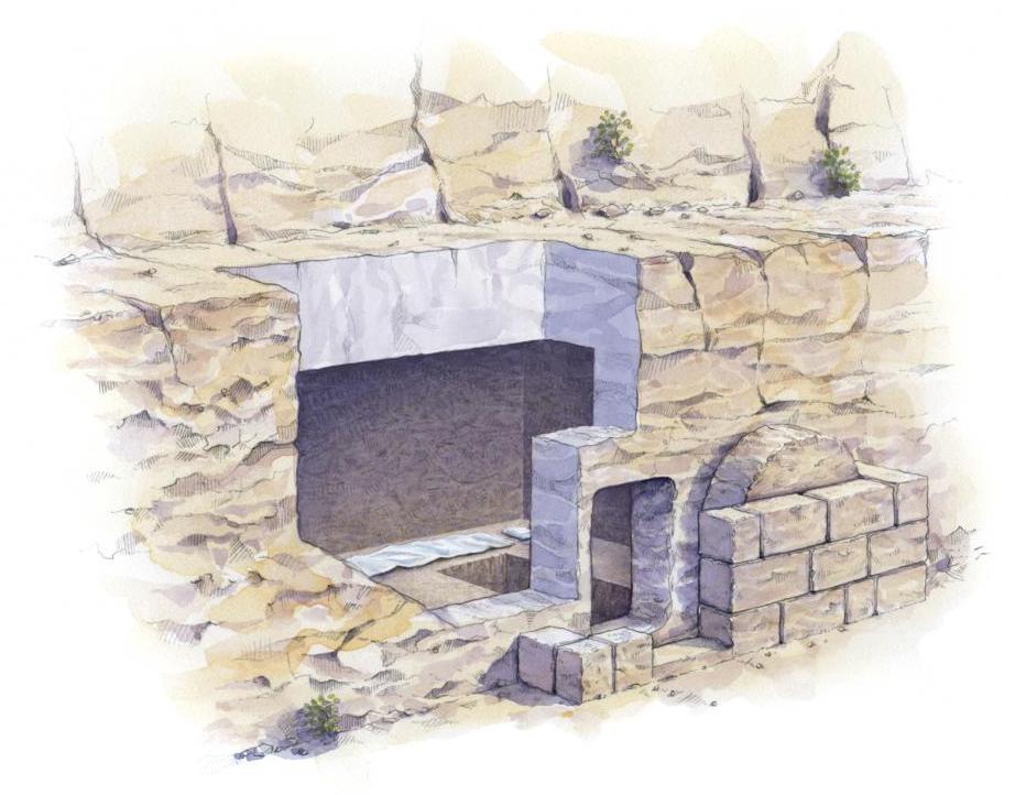 the opening of the tomb. The inside of the tomb was coming into focus. The linen cloths were just lying there.! Jesus was wrapped in 100 pounds of spices and linen strips.