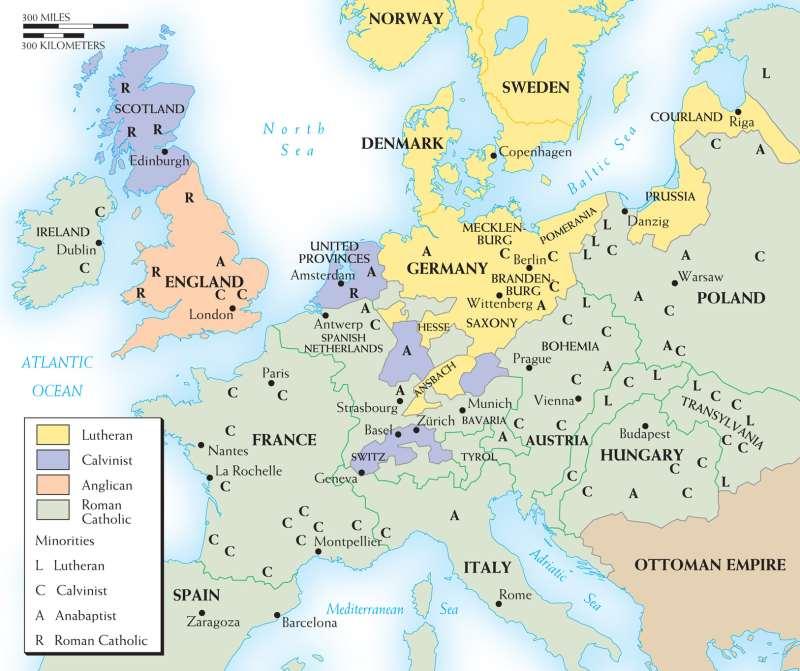 Map 12 3 RELIGIOUS DIVISIONS ABOUT 1600 By 1600, few could seriously expect Christians to return to a uniform religious allegiance.
