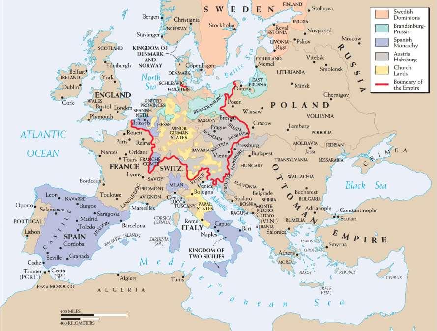 Map 12 5 EUROPE IN 1648 At the end of the Thirty Years War, Spain still had extensive possessions.