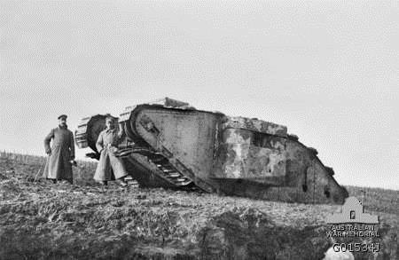 Appendix A: Two German officers with a captured British tank on the battlefield at Bullecourt.